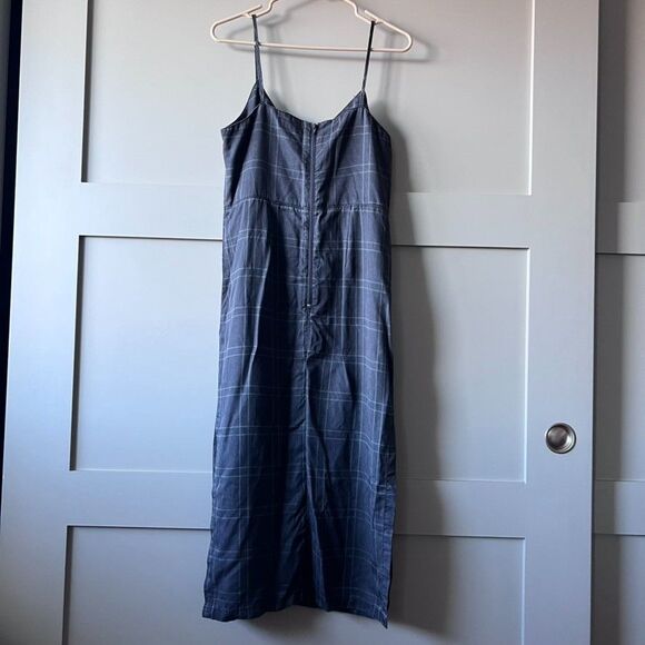 Top Shop Women’s Plaid Dress Size 8 Midi Gray Black Sleeveless V Neck Zip Slits - Picture 3 of 16